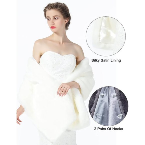 Faux fur Shawl/Wrap/Cover-Up/Cape - Ivory  *NEW* - Picture 6 of 7